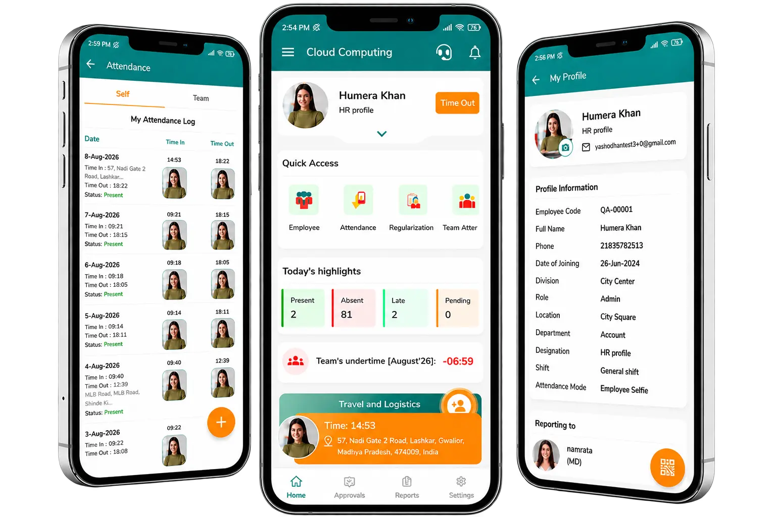 ubiAttendance employee attendance app screens